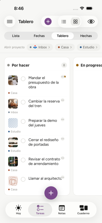 Notalia task board, cards grouped in columns